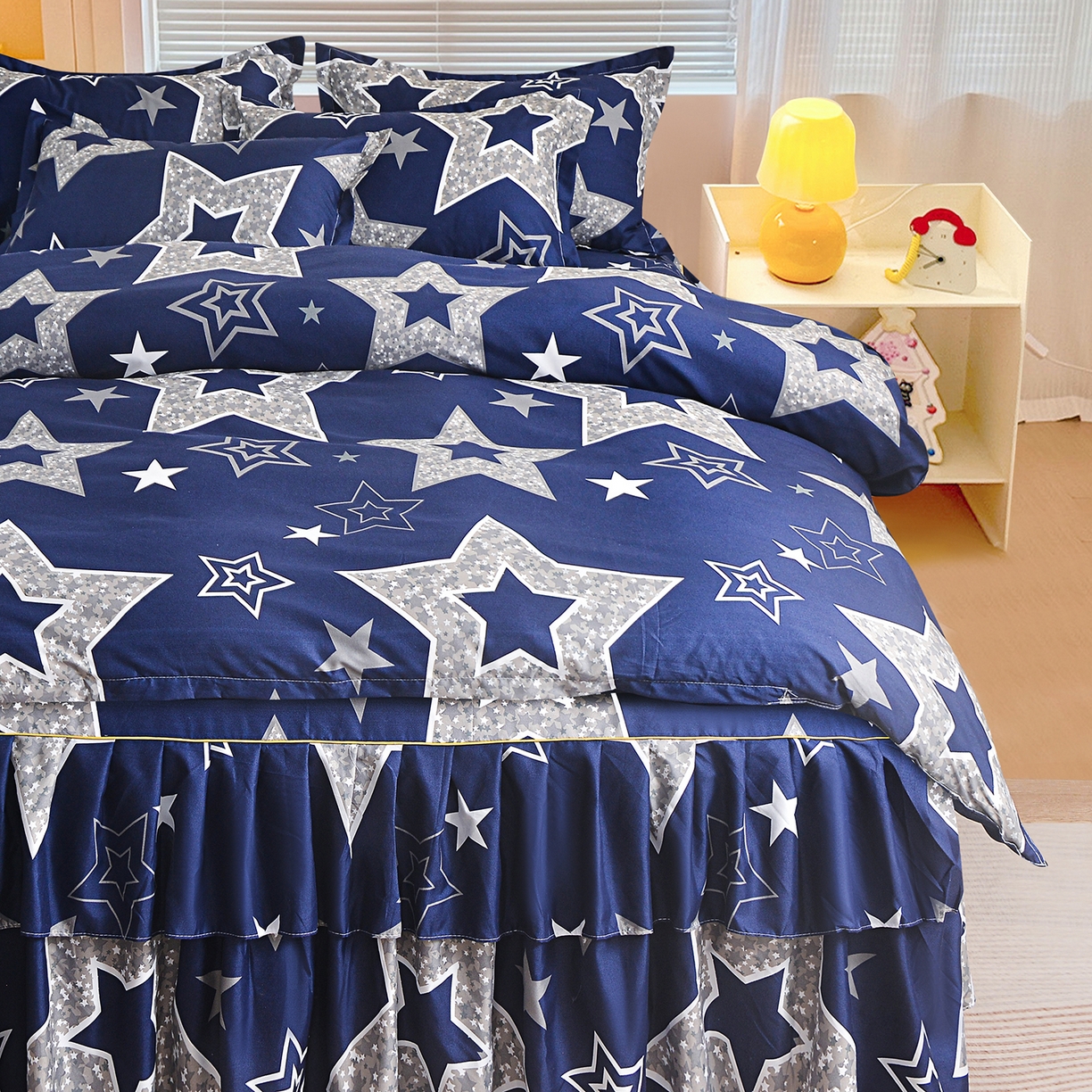 91家纺网 家纺一手货源 找家纺 小雨家纺 2026新款双边芦荟棉韩版跨境四件套 五角星