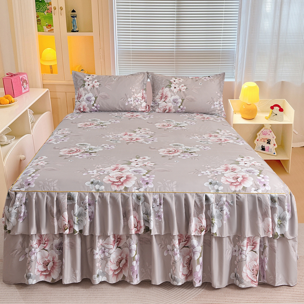 91家纺网 家纺一手货源 找家纺 小雨家纺 2026新款双边芦荟棉韩版跨境四件套 万事如意-棕