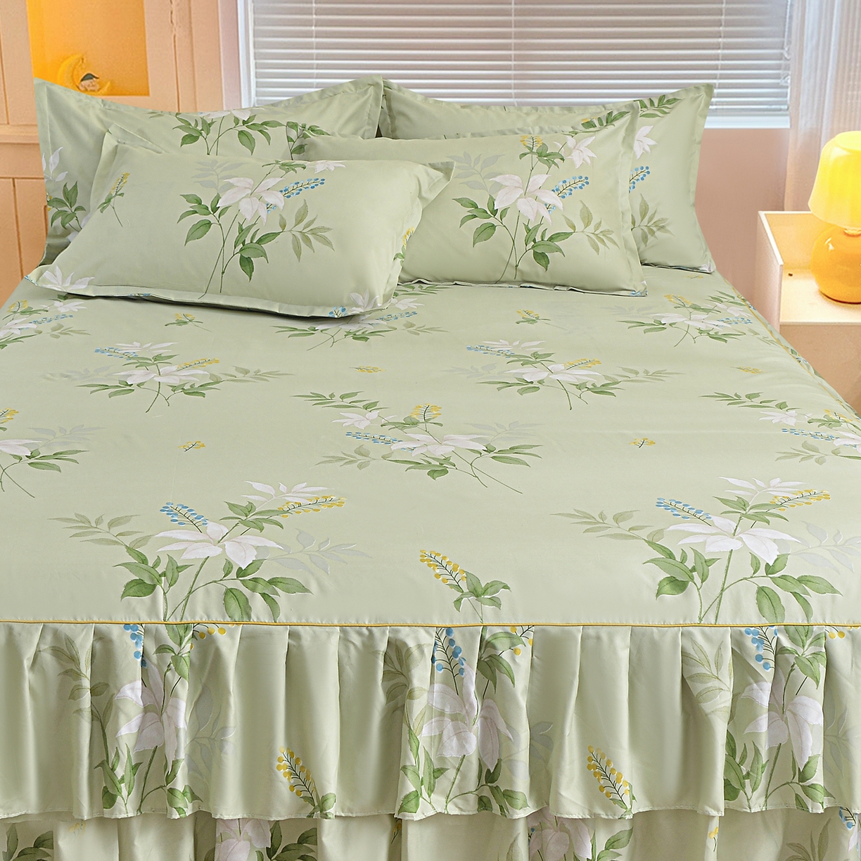 91家纺网 家纺一手货源 找家纺 小雨家纺 2026新款双边芦荟棉韩版跨境四件套 诗情画意-绿