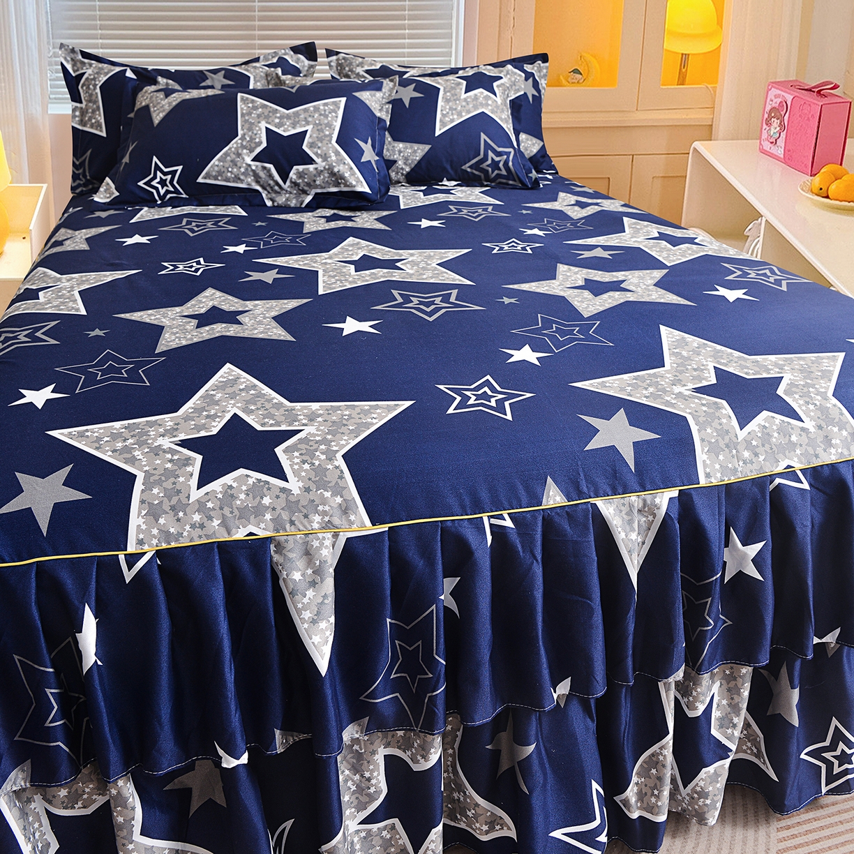 91家纺网 家纺一手货源 找家纺 小雨家纺 2026新款双边芦荟棉韩版跨境四件套 五角星