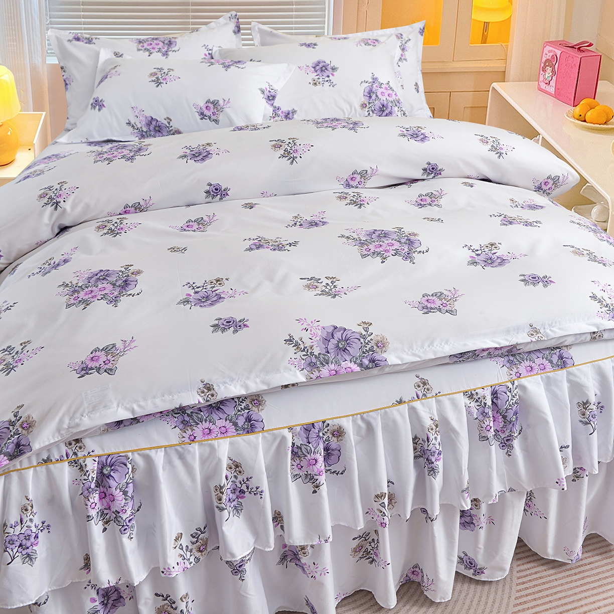 91家纺网 家纺一手货源 找家纺 小雨家纺 2026新款双边芦荟棉韩版跨境四件套 朝气蓬勃-紫