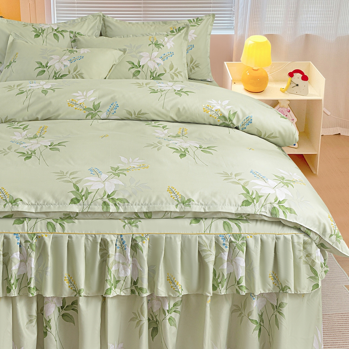 91家纺网 家纺一手货源 找家纺 小雨家纺 2026新款双边芦荟棉韩版跨境四件套 诗情画意-绿