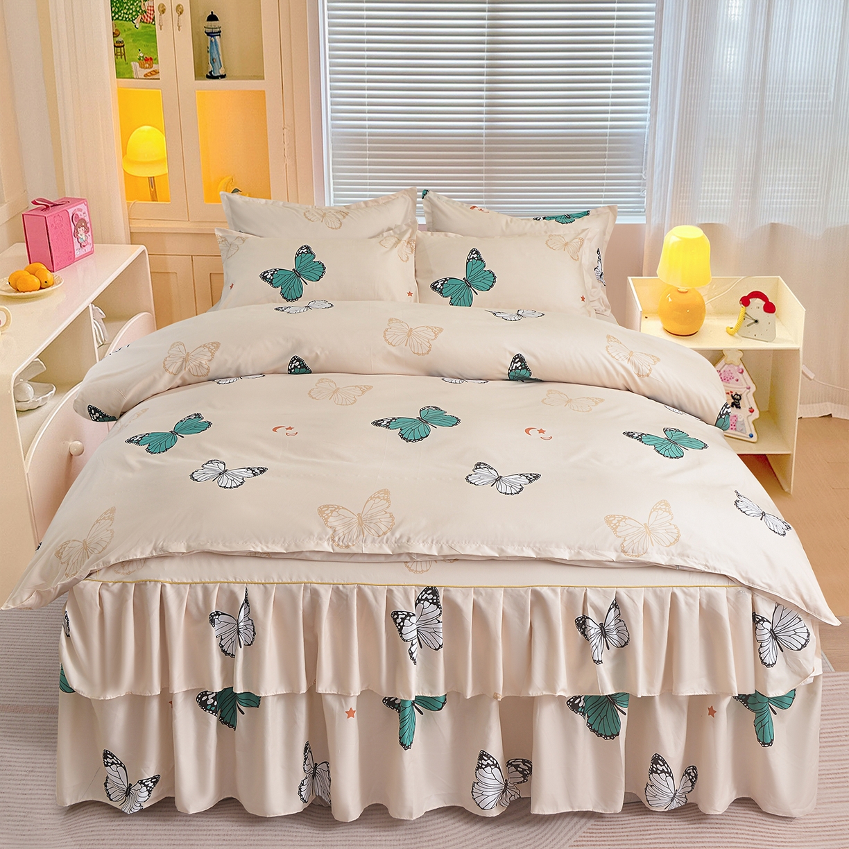 小雨家纺 2026新款双边芦荟棉韩版跨境四件套 化蝶