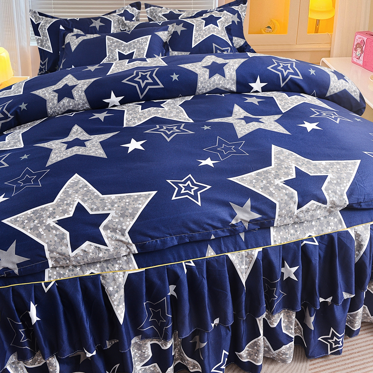 91家纺网 家纺一手货源 找家纺 小雨家纺 2026新款双边芦荟棉韩版跨境四件套 五角星