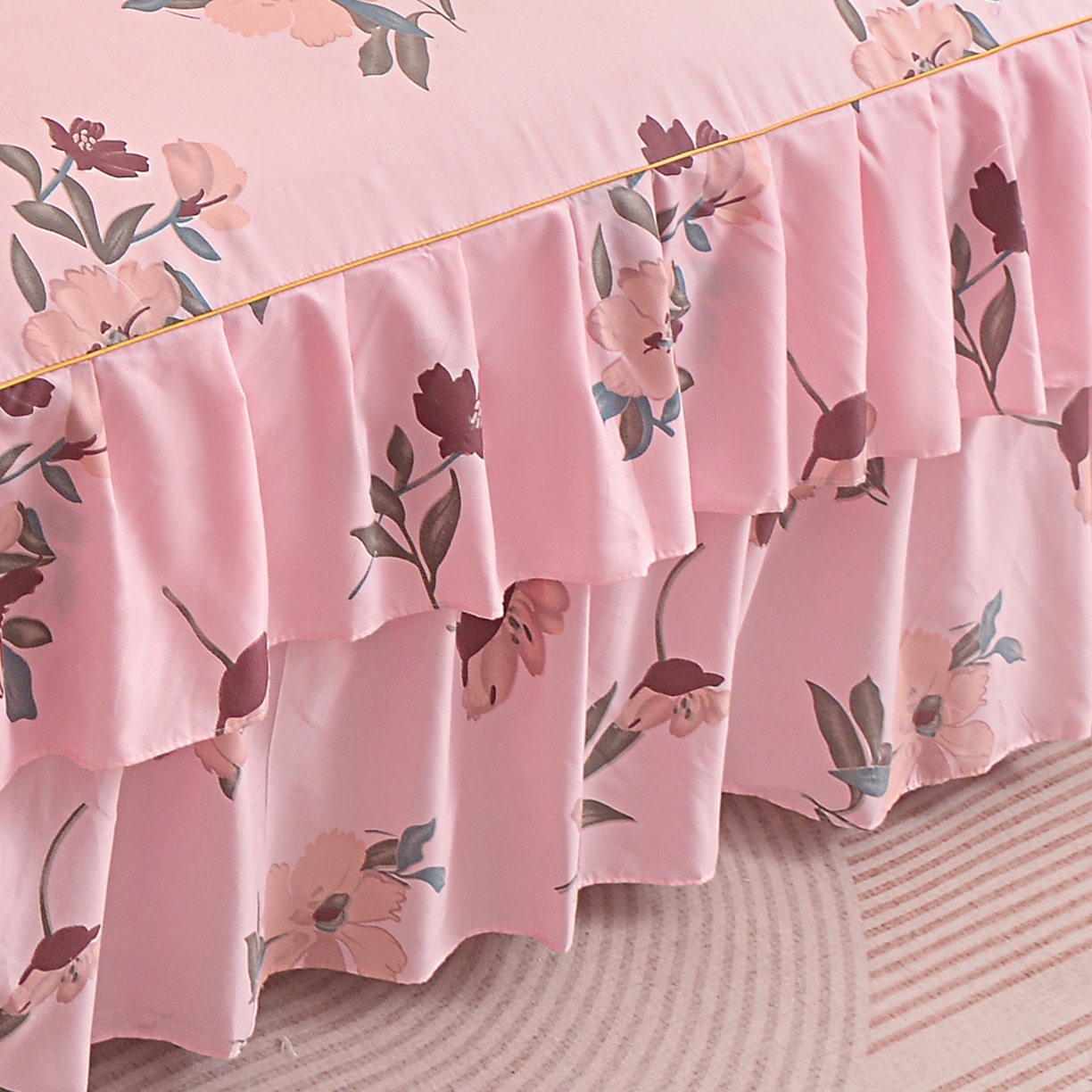 91家纺网 家纺一手货源 找家纺 小雨家纺 2026新款双边芦荟棉韩版跨境四件套 争奇斗艳-粉