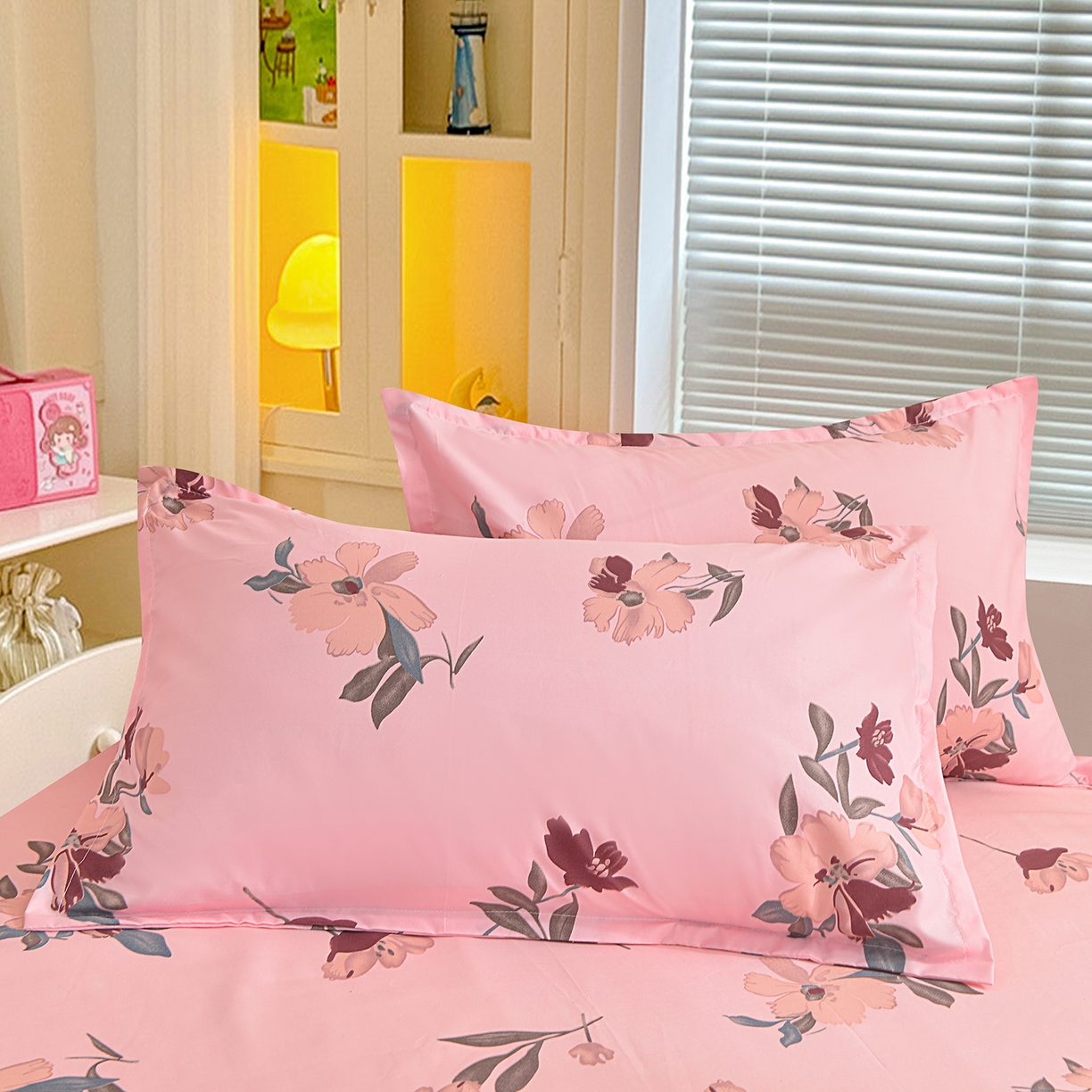 91家纺网 家纺一手货源 找家纺 小雨家纺 2026新款双边芦荟棉韩版跨境四件套 争奇斗艳-粉