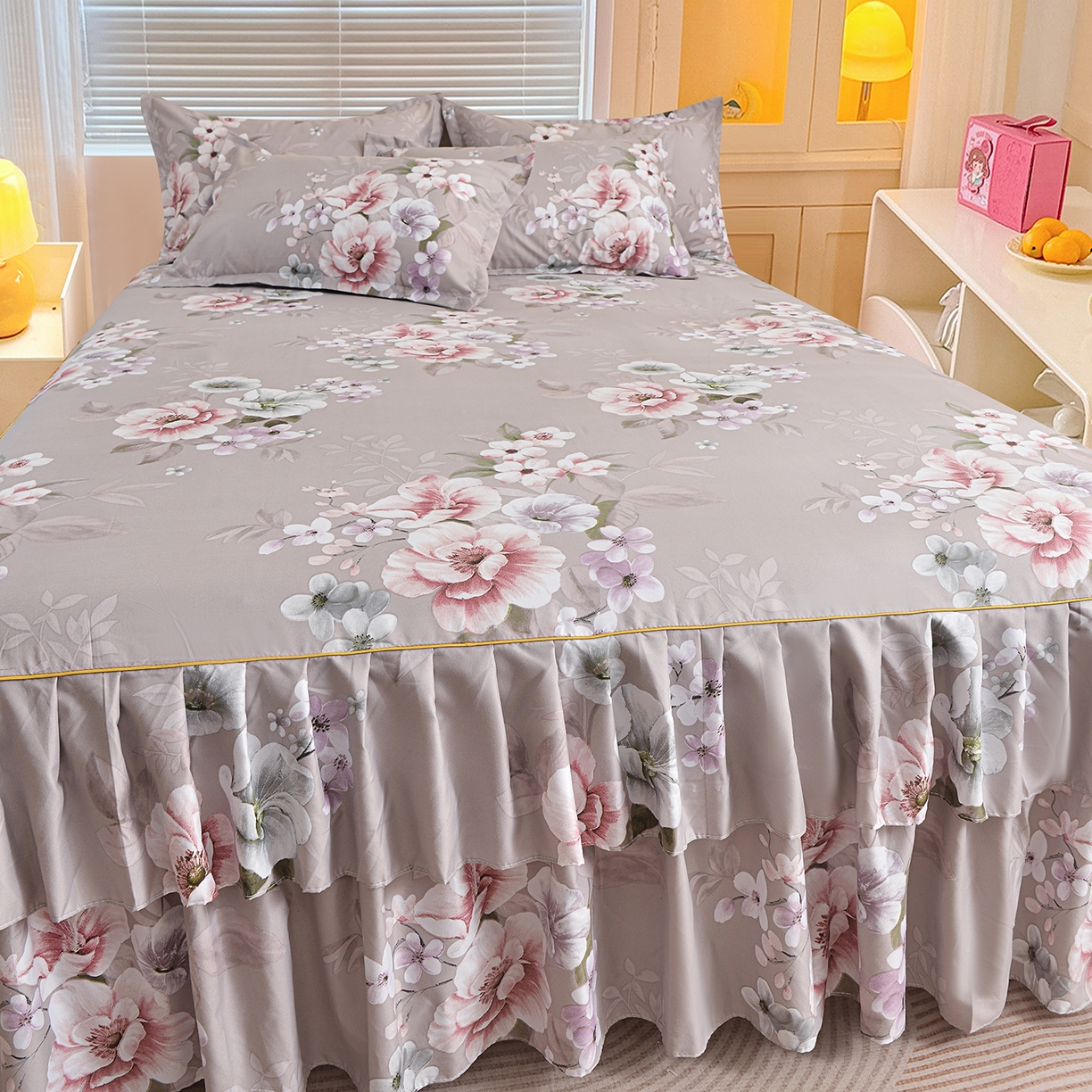 91家纺网 家纺一手货源 找家纺 小雨家纺 2026新款双边芦荟棉韩版跨境四件套 万事如意-棕