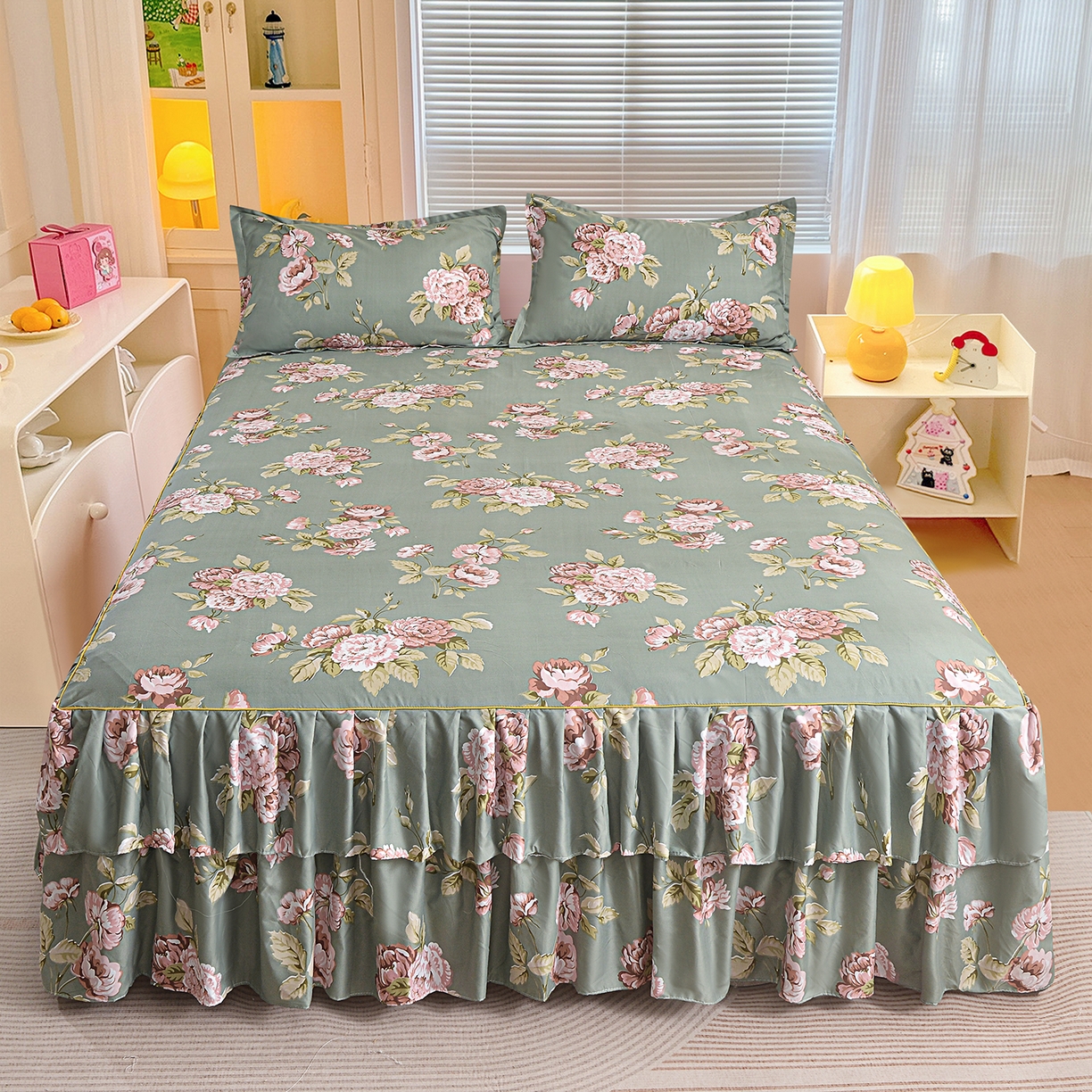 91家纺网 家纺一手货源 找家纺 小雨家纺 2026新款双边芦荟棉韩版跨境四件套 古色古香-绿