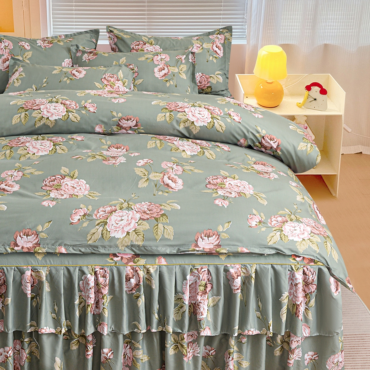 91家纺网 家纺一手货源 找家纺 小雨家纺 2026新款双边芦荟棉韩版跨境四件套 古色古香-绿