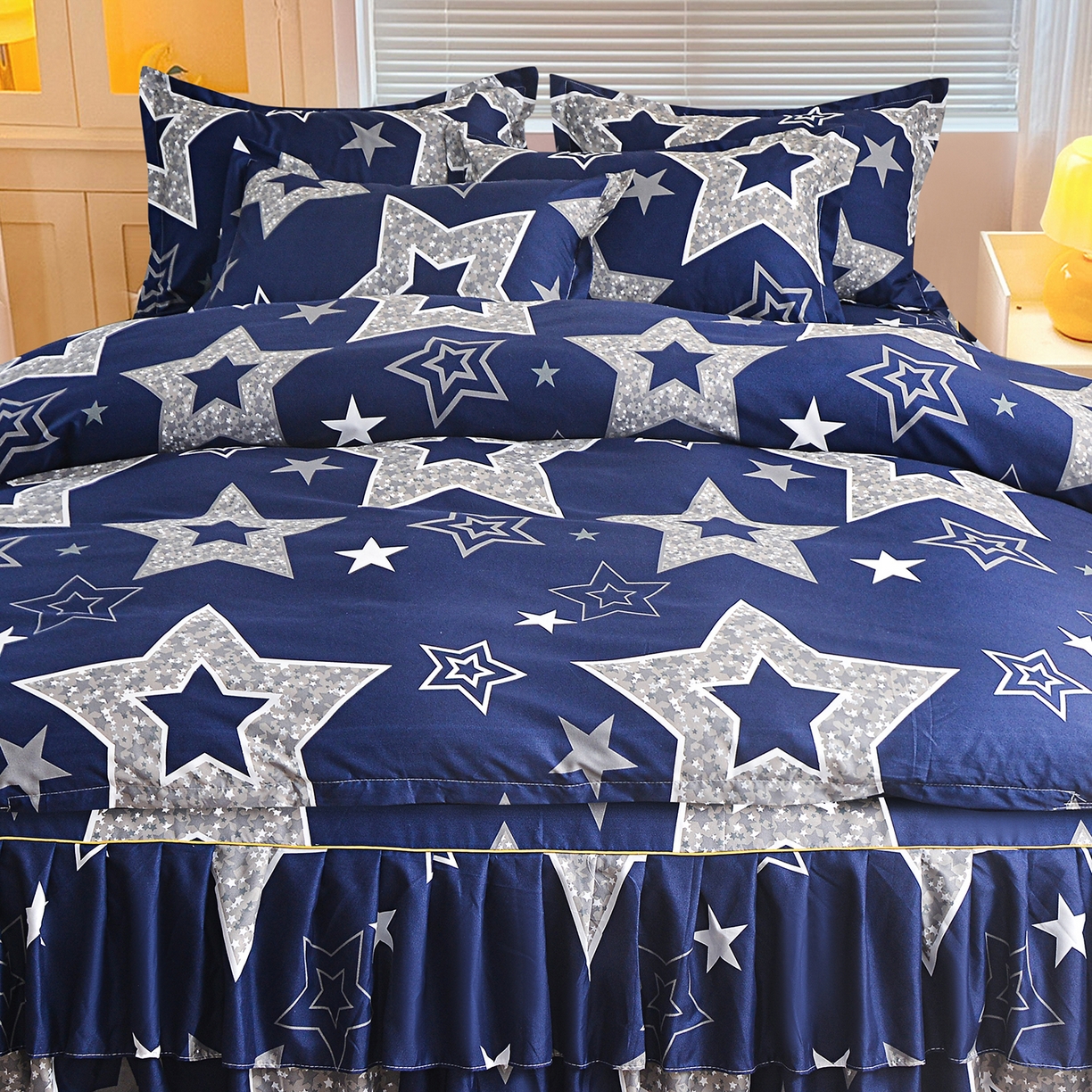 91家纺网 家纺一手货源 找家纺 小雨家纺 2026新款双边芦荟棉韩版跨境四件套 五角星