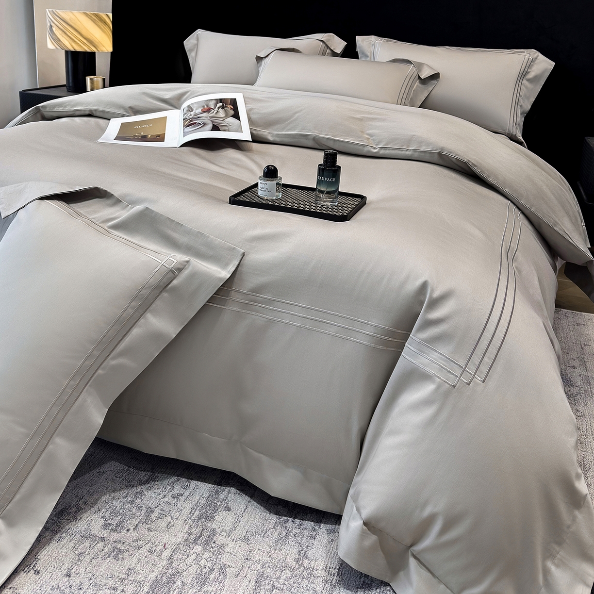 91家纺网 家纺一手货源 找家纺 星蕴家纺 2026新款贡缎长绒棉纯棉四件套-简爱 简爱-高级灰