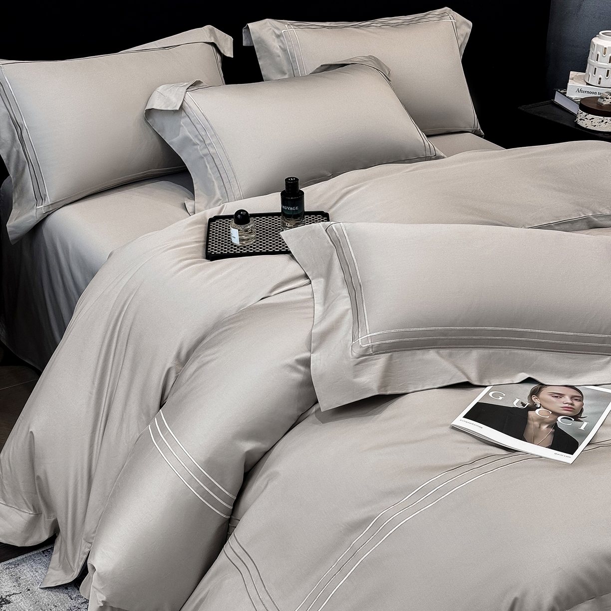 91家纺网 家纺一手货源 找家纺 星蕴家纺 2026新款贡缎长绒棉纯棉四件套-简爱 简爱-高级灰