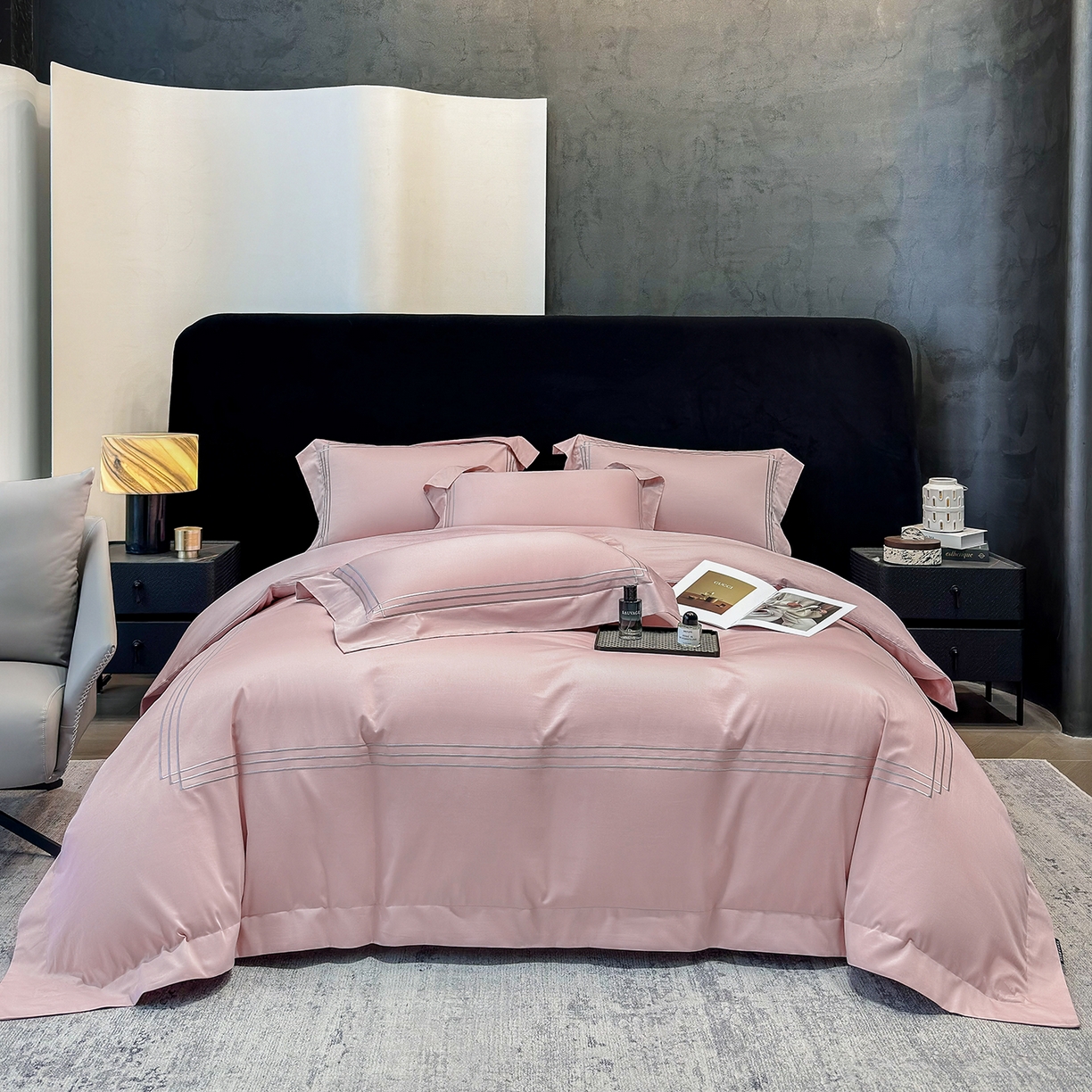 91家纺网 家纺一手货源 找家纺 星蕴家纺 2026新款贡缎长绒棉纯棉四件套-简爱 简爱-可可粉