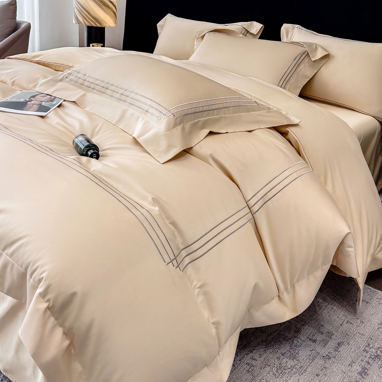 91家纺网 家纺一手货源 找家纺 星蕴家纺 2026新款贡缎长绒棉纯棉四件套-简爱 简爱-香槟金