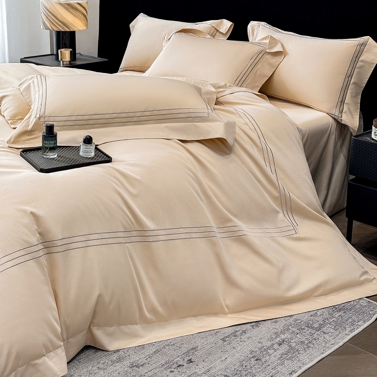 91家纺网 家纺一手货源 找家纺 星蕴家纺 2026新款贡缎长绒棉纯棉四件套-简爱 简爱-香槟金