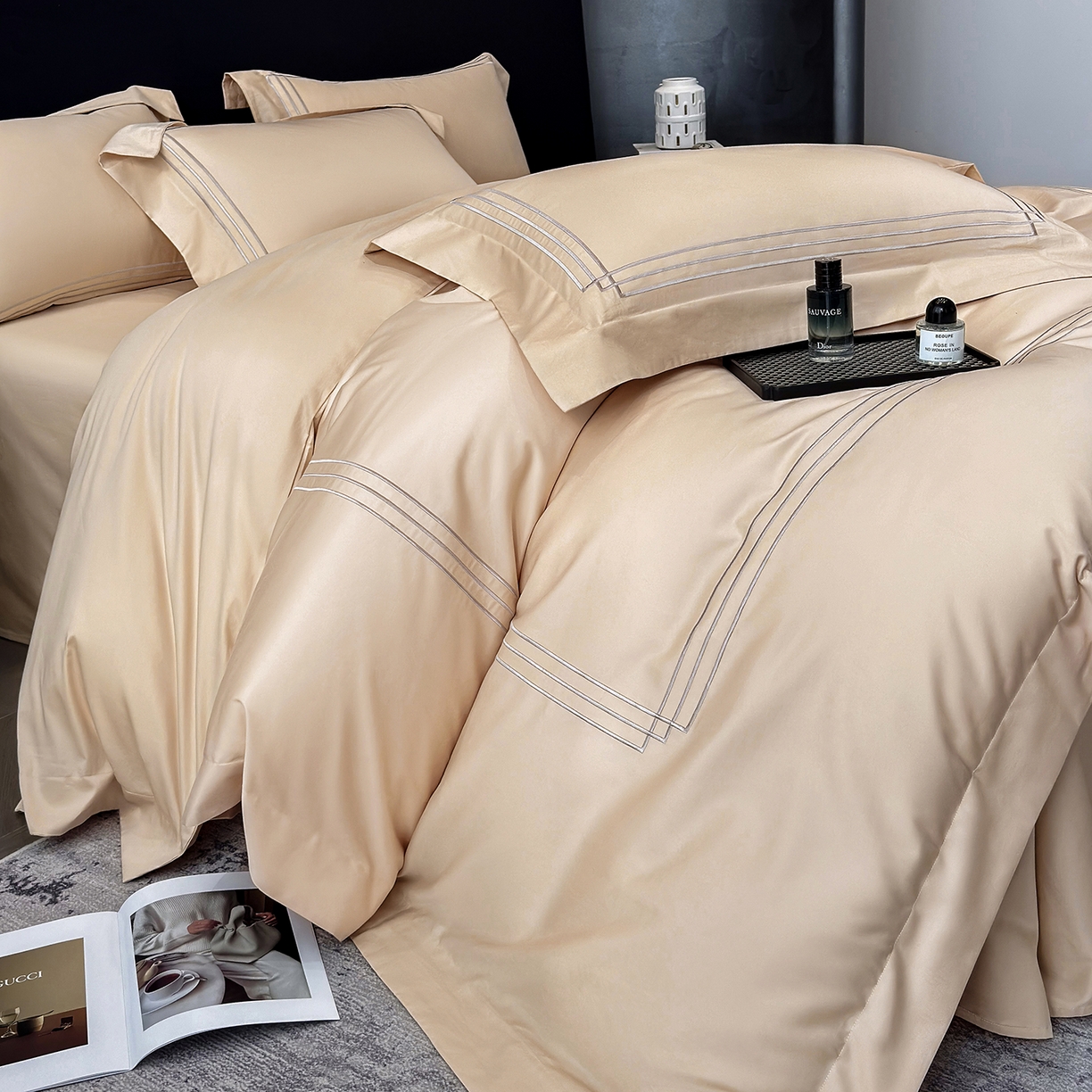 91家纺网 家纺一手货源 找家纺 星蕴家纺 2026新款贡缎长绒棉纯棉四件套-简爱 简爱-香槟金