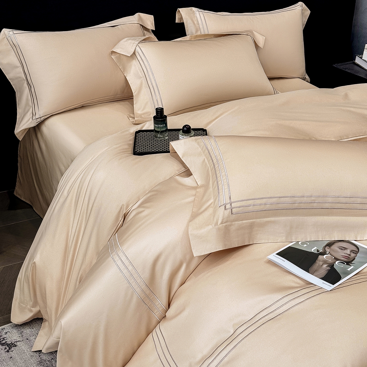 91家纺网 家纺一手货源 找家纺 星蕴家纺 2026新款贡缎长绒棉纯棉四件套-简爱 简爱-香槟金