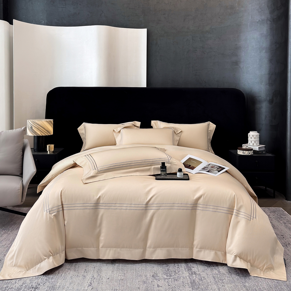 91家纺网 家纺一手货源 找家纺 星蕴家纺 2026新款贡缎长绒棉纯棉四件套-简爱 简爱-香槟金