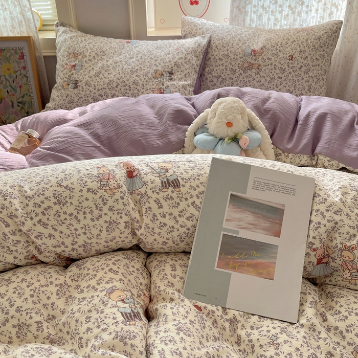 91家纺网 家纺一手货源 找家纺 温眠家纺 2026新款亲肤舒适甄选三层纱印花套件系列四件套 圆舞曲