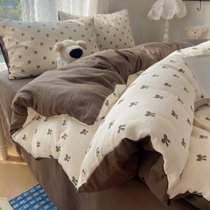 91家纺网 家纺一手货源 找家纺 温眠家纺 2026新款亲肤舒适甄选三层纱印花套件系列四件套 碱水结