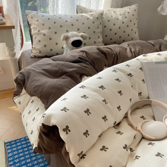 91家纺网 家纺一手货源 找家纺 温眠家纺 2026新款亲肤舒适甄选三层纱印花套件系列四件套 碱水结