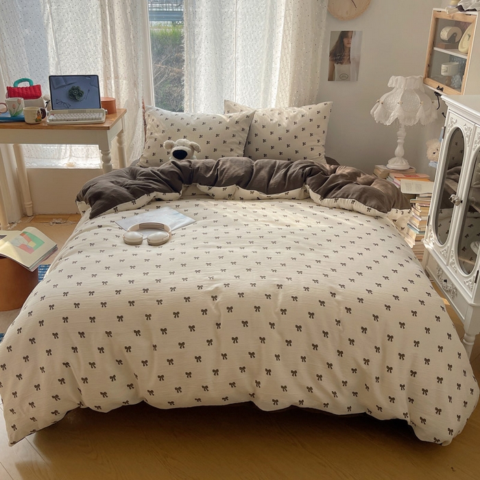 91家纺网 家纺一手货源 找家纺 温眠家纺 2026新款亲肤舒适甄选三层纱印花套件系列四件套 碱水结