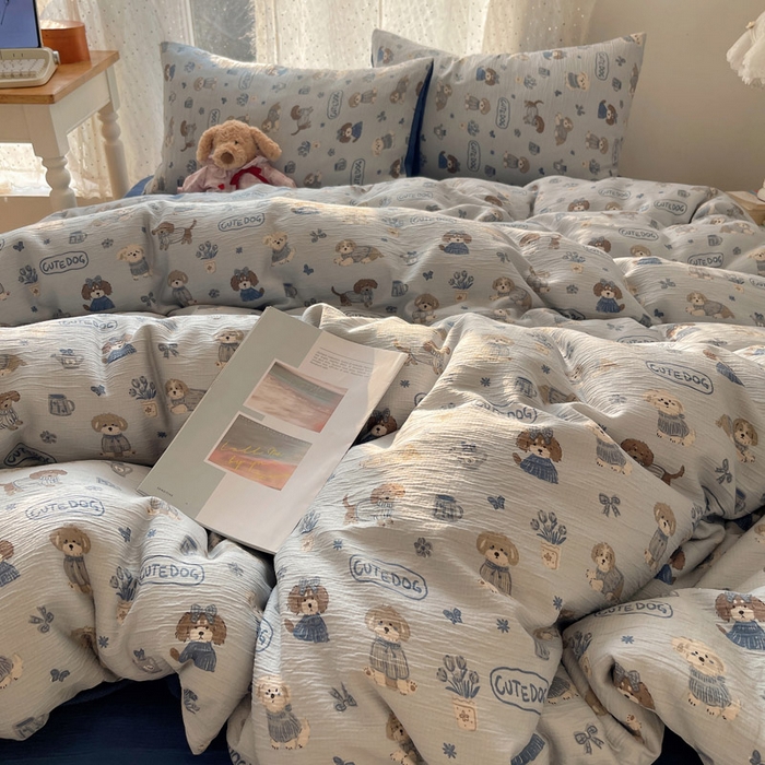 91家纺网 家纺一手货源 找家纺 温眠家纺 2026新款亲肤舒适甄选三层纱印花套件系列四件套 复古修狗