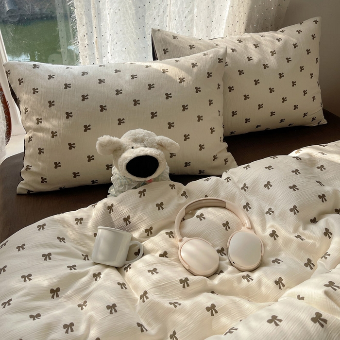 91家纺网 家纺一手货源 找家纺 温眠家纺 2026新款亲肤舒适甄选三层纱印花套件系列四件套 碱水结