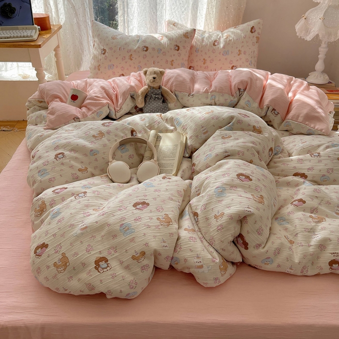 温眠家纺 2026新款亲肤舒适甄选三层纱印花套件系列四件套 小狗集合会