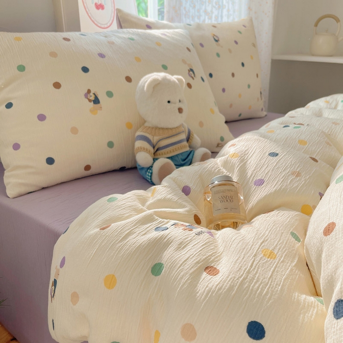 91家纺网 家纺一手货源 找家纺 温眠家纺 2026新款亲肤舒适甄选三层纱印花套件系列四件套 糖豆腊肠狗