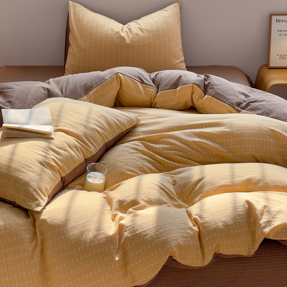 91家纺网 家纺一手货源 找家纺 炫拼家纺 2026新款A类全棉色织提花40支水洗棉四件套-花语系列 花语一花漾