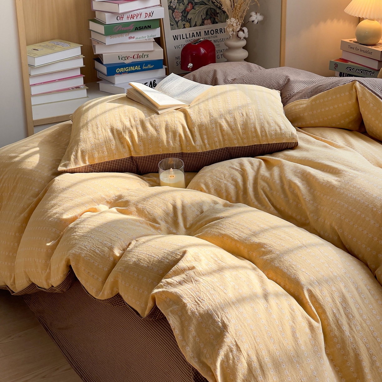 91家纺网 家纺一手货源 找家纺 炫拼家纺 2026新款A类全棉色织提花40支水洗棉四件套-花语系列 花语一花漾