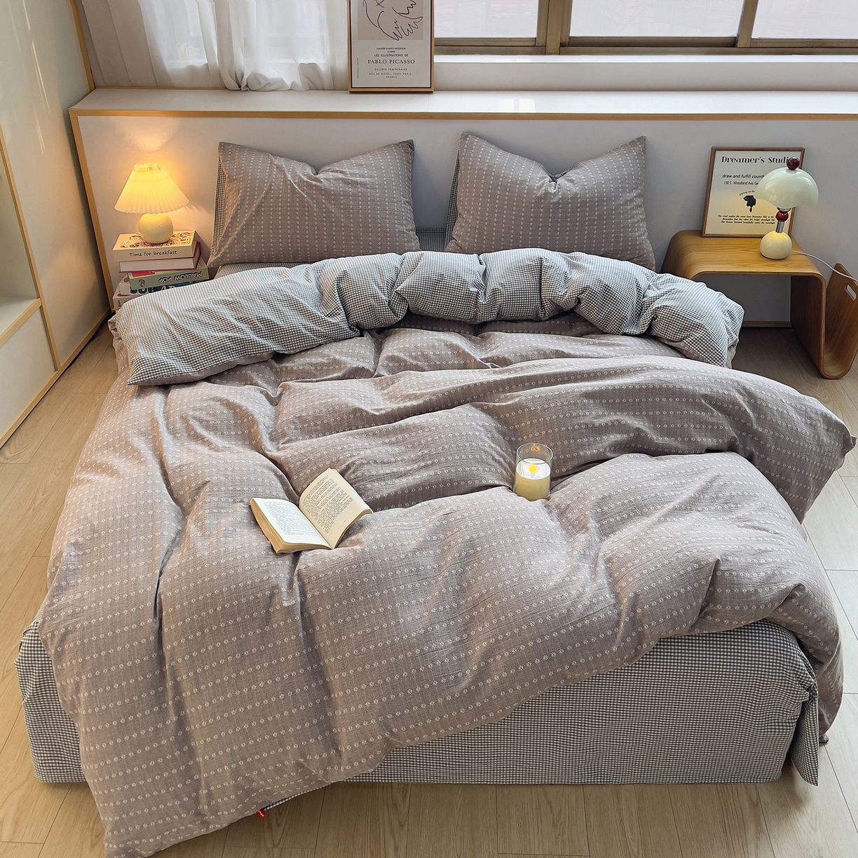 91家纺网 家纺一手货源 找家纺 炫拼家纺 2026新款A类全棉色织提花40支水洗棉四件套-花语系列 花语一伊莫