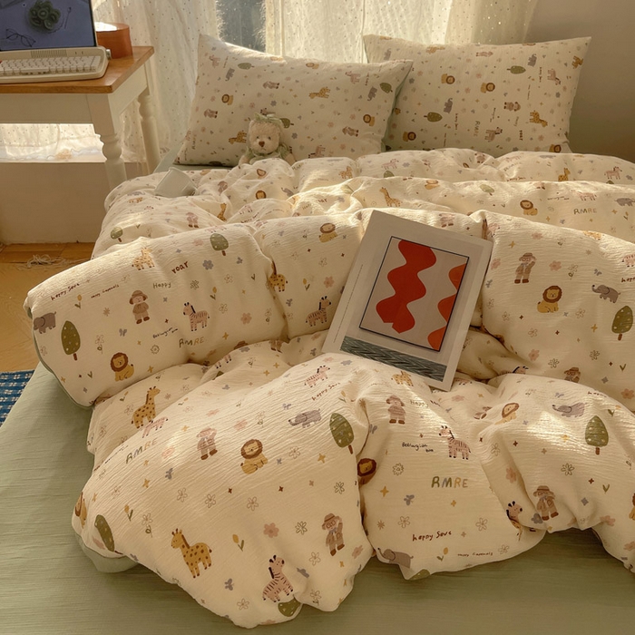 温眠家纺 2026新款亲肤舒适甄选三层纱印花套件系列四件套 动物团团