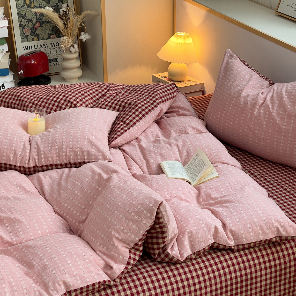 91家纺网 家纺一手货源 找家纺 炫拼家纺 2026新款A类全棉色织提花40支水洗棉四件套-花语系列 花语一玫瑰