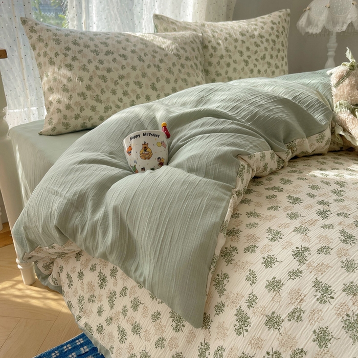 91家纺网 家纺一手货源 找家纺 温眠家纺 2026新款亲肤舒适甄选三层纱印花套件系列四件套 沐风