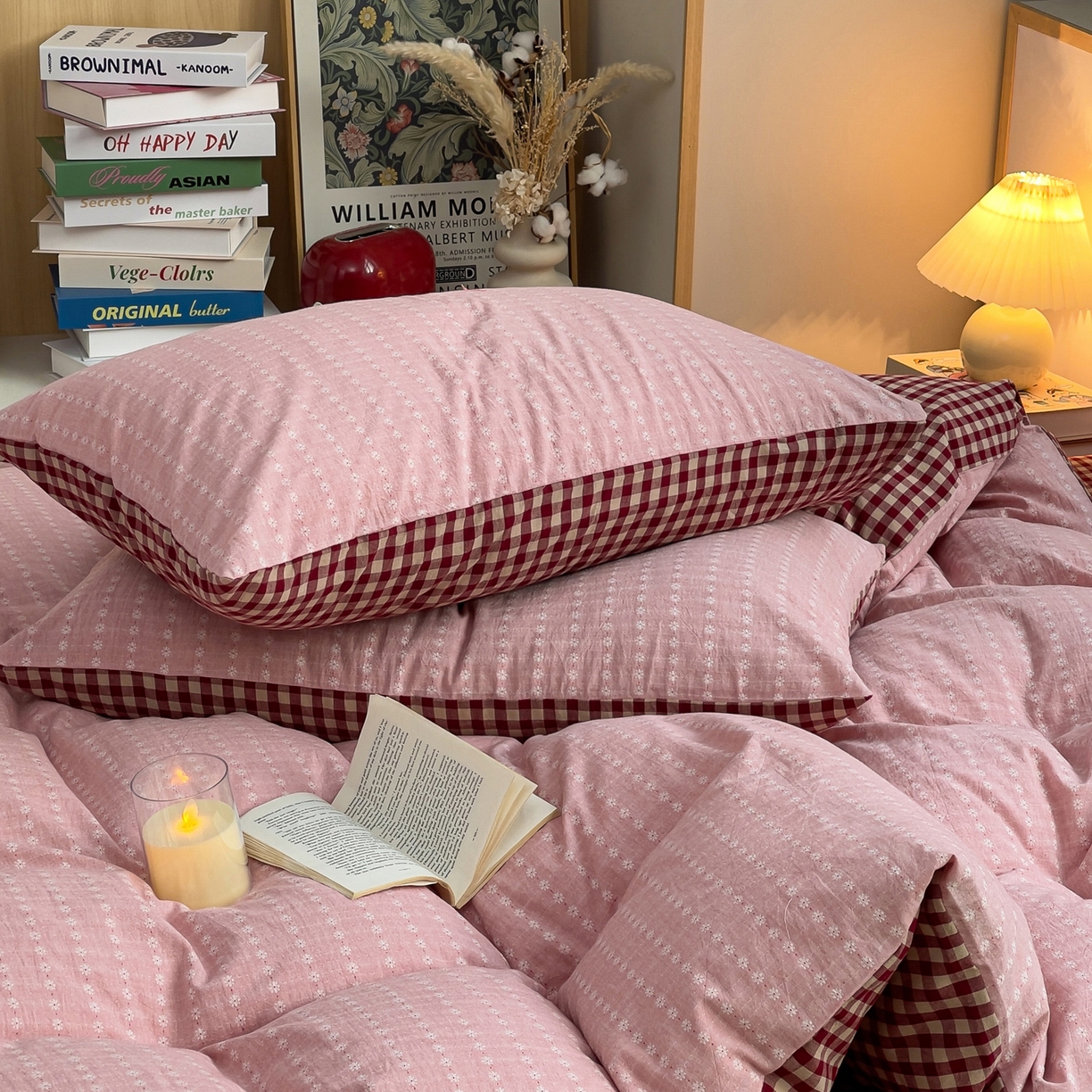 91家纺网 家纺一手货源 找家纺 炫拼家纺 2026新款A类全棉色织提花40支水洗棉四件套-花语系列 花语一玫瑰