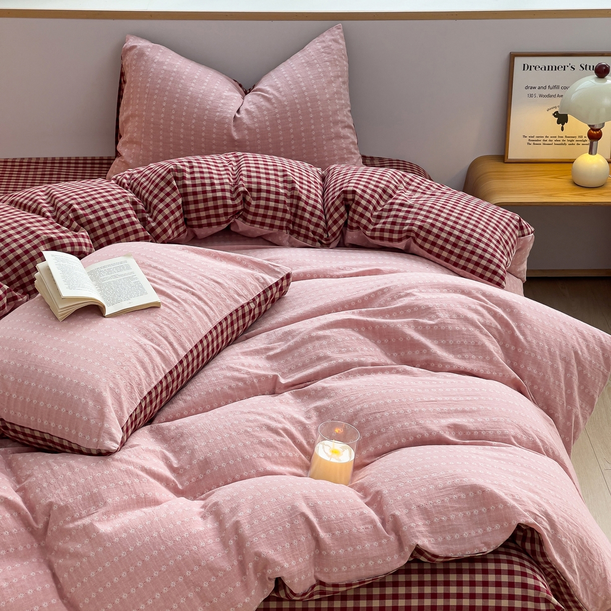 91家纺网 家纺一手货源 找家纺 炫拼家纺 2026新款A类全棉色织提花40支水洗棉四件套-花语系列 花语一玫瑰