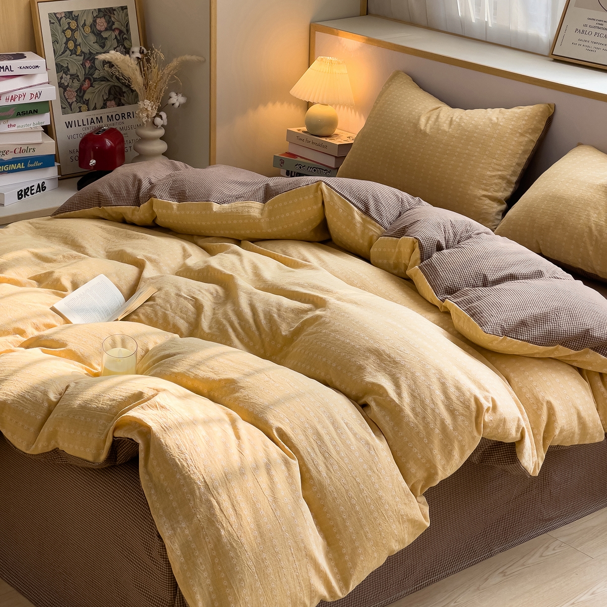 91家纺网 家纺一手货源 找家纺 炫拼家纺 2026新款A类全棉色织提花40支水洗棉四件套-花语系列 花语一花漾