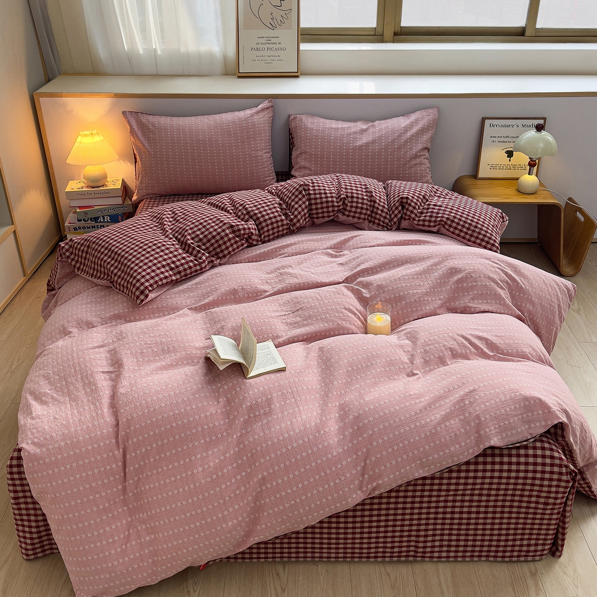 91家纺网 家纺一手货源 找家纺 炫拼家纺 2026新款A类全棉色织提花40支水洗棉四件套-花语系列 花语一玫瑰