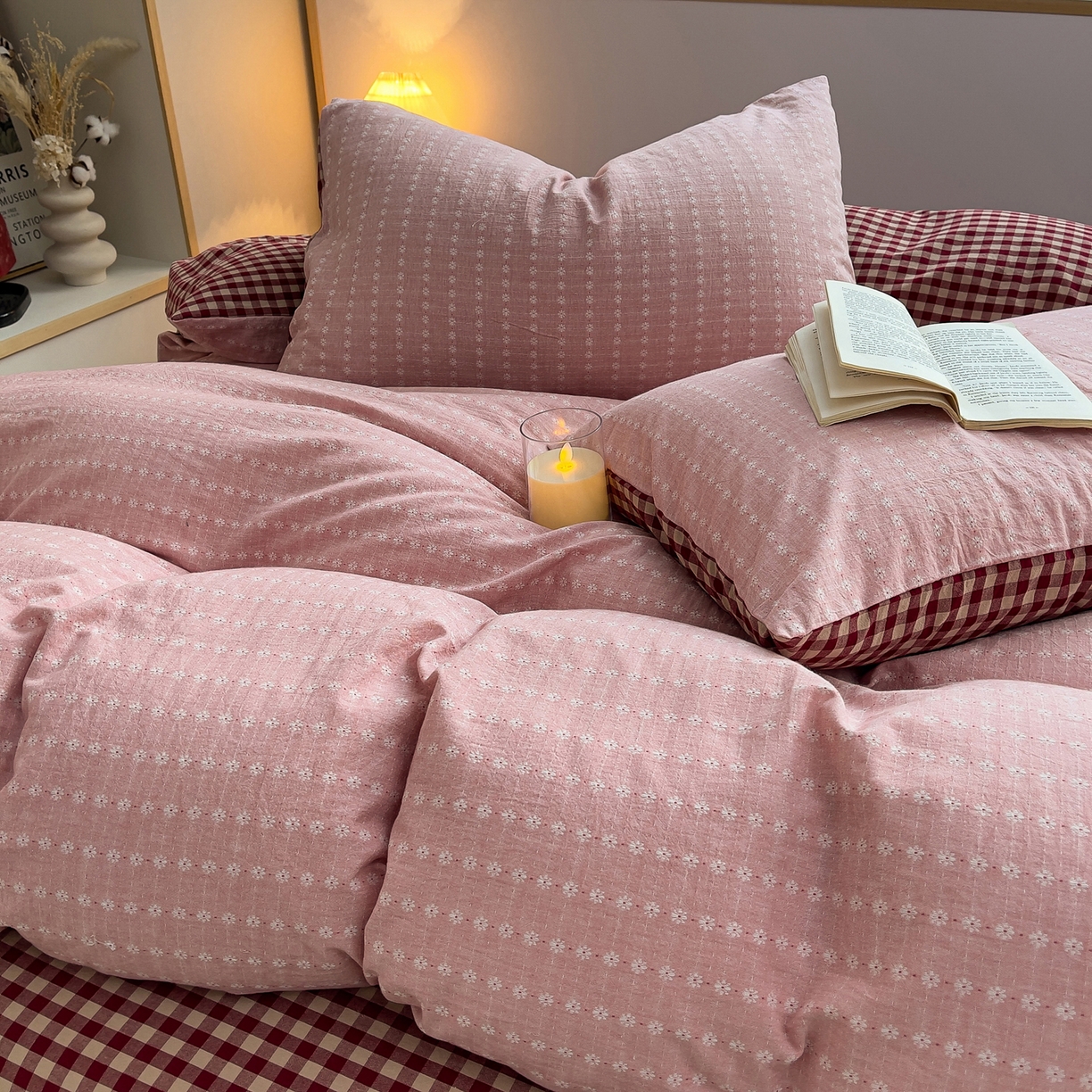 91家纺网 家纺一手货源 找家纺 炫拼家纺 2026新款A类全棉色织提花40支水洗棉四件套-花语系列 花语一玫瑰