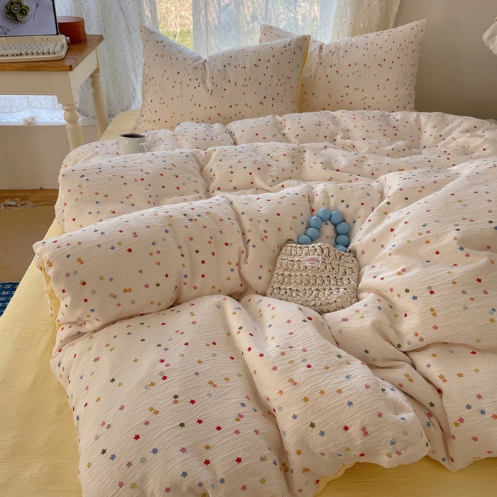 温眠家纺 2026新款亲肤舒适甄选三层纱印花套件系列四件套 幸运星