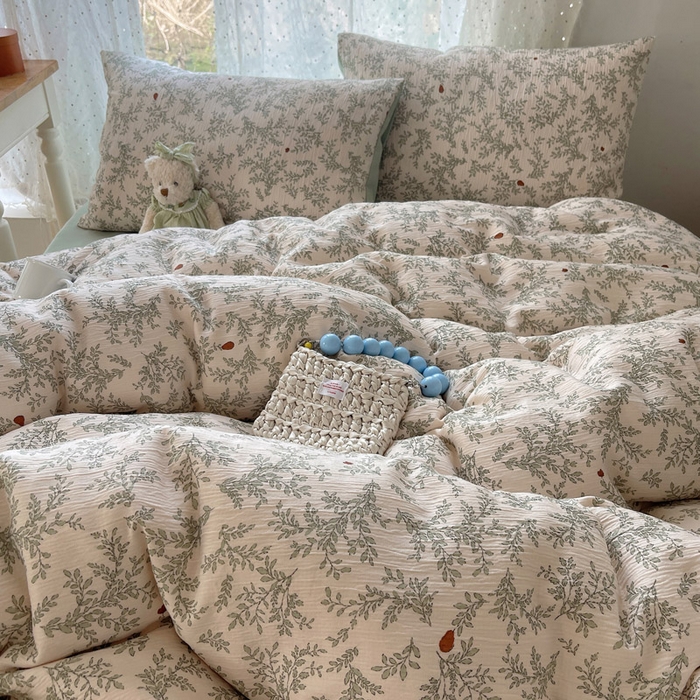 91家纺网 家纺一手货源 找家纺 温眠家纺 2026新款亲肤舒适甄选三层纱印花套件系列四件套 秋月梨