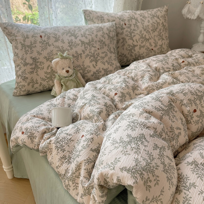 91家纺网 家纺一手货源 找家纺 温眠家纺 2026新款亲肤舒适甄选三层纱印花套件系列四件套 秋月梨