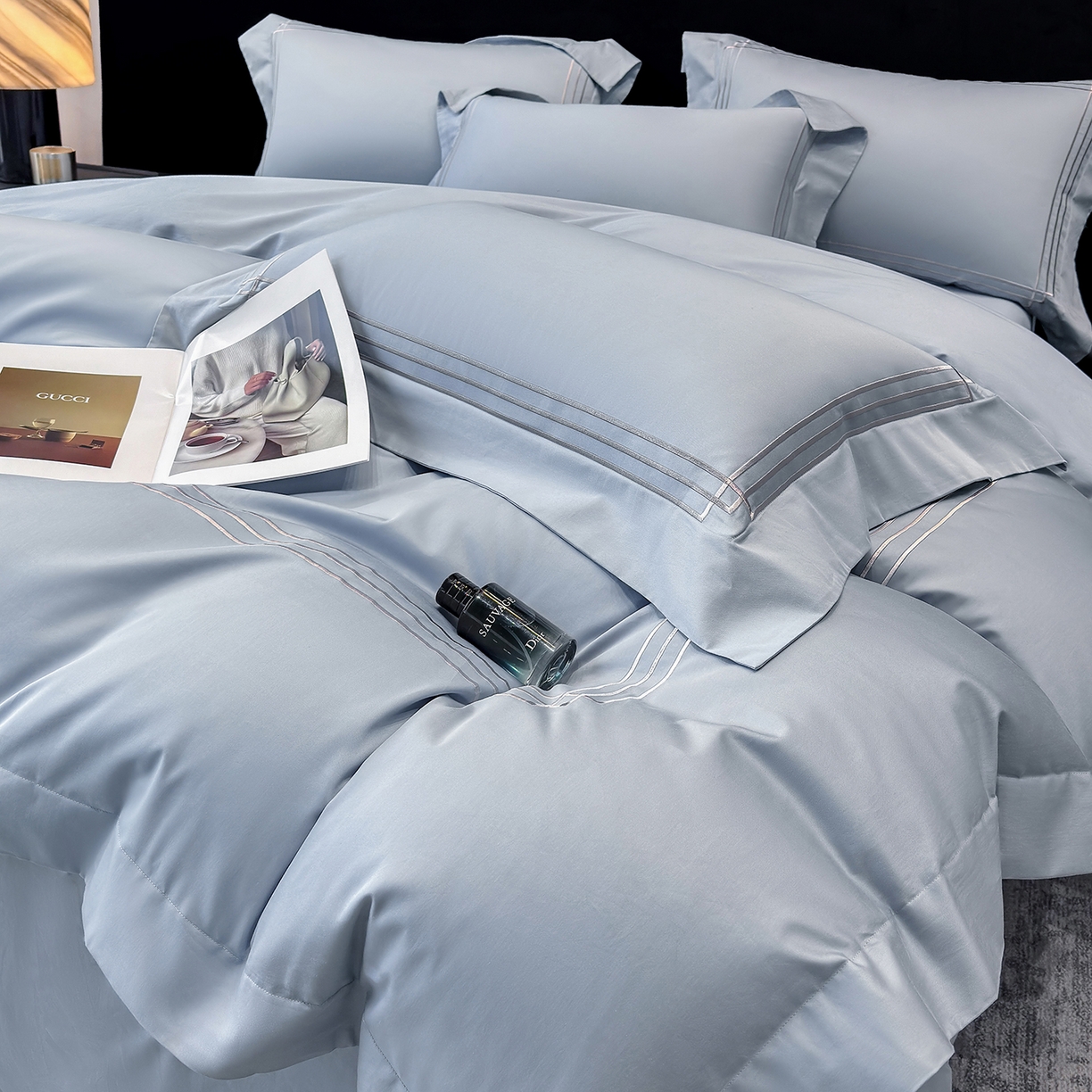 91家纺网 家纺一手货源 找家纺 星蕴家纺 2026新款贡缎长绒棉纯棉四件套-简爱 简爱-云山蓝