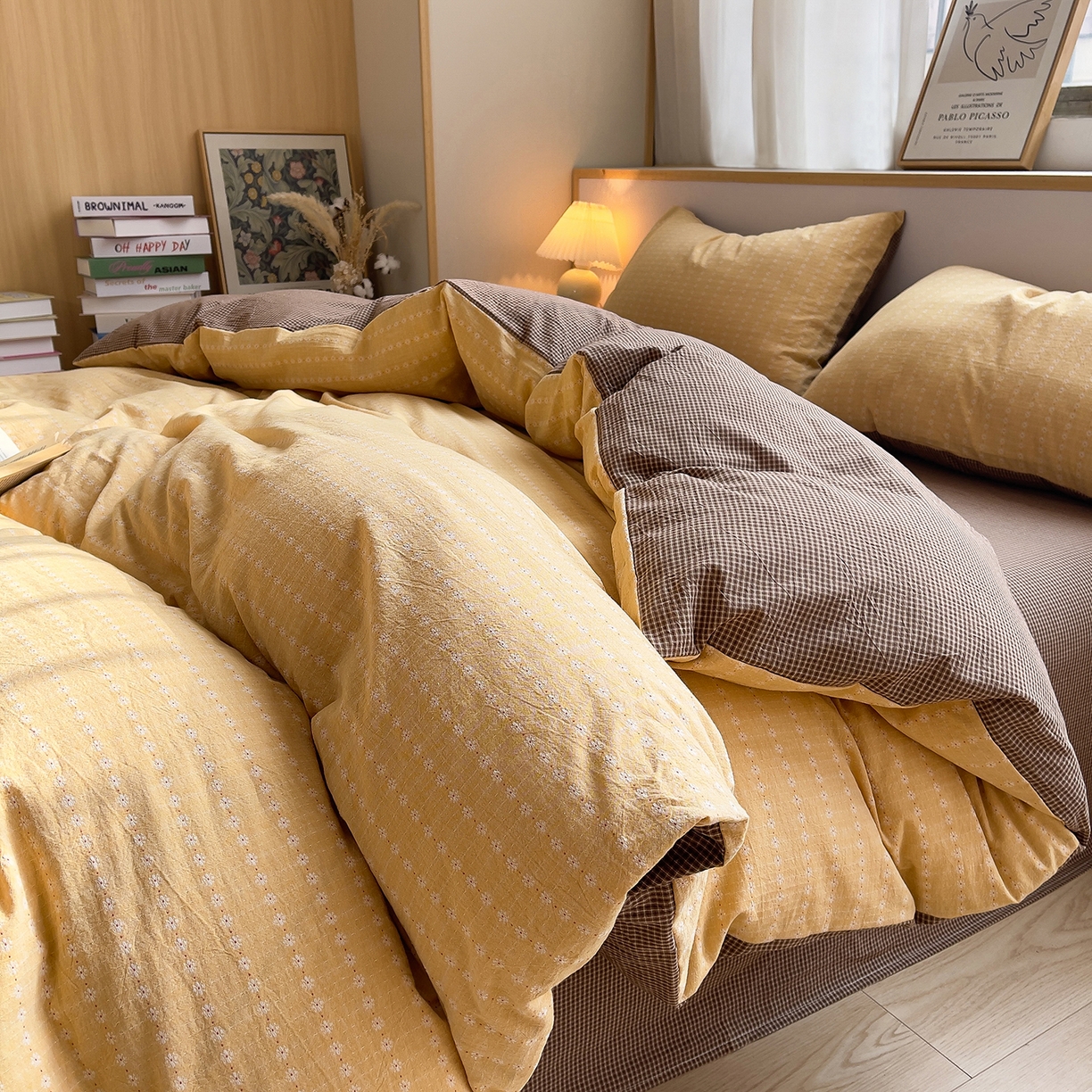 91家纺网 家纺一手货源 找家纺 炫拼家纺 2026新款A类全棉色织提花40支水洗棉四件套-花语系列 花语一花漾