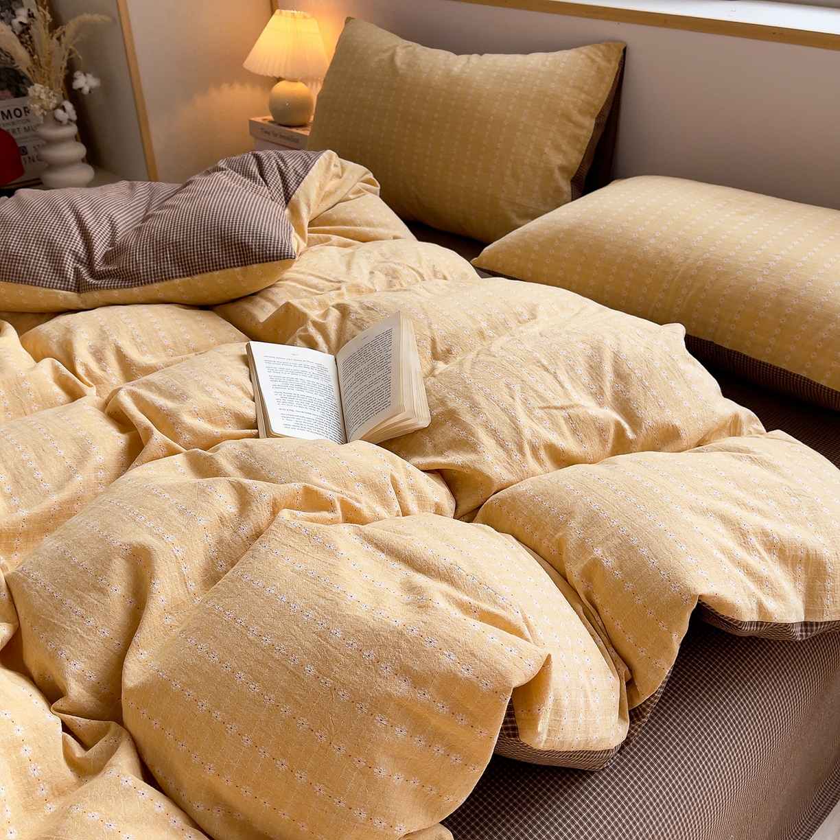 91家纺网 家纺一手货源 找家纺 炫拼家纺 2026新款A类全棉色织提花40支水洗棉四件套-花语系列 花语一花漾