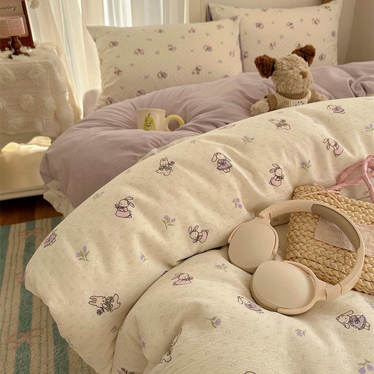 91家纺网 家纺一手货源 找家纺 （总）温眠家纺 2026新款敲可爱的奶呼呼云感双层纱简约四件套系列-超级治愈~