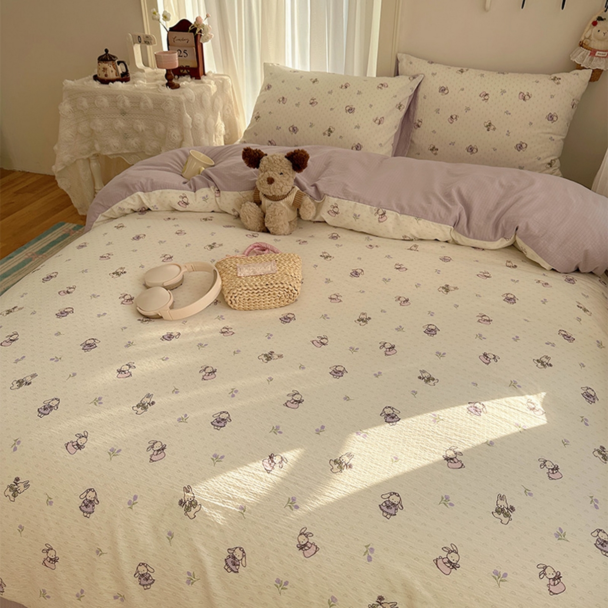 91家纺网 家纺一手货源 找家纺 （总）温眠家纺 2026新款敲可爱的奶呼呼云感双层纱简约四件套系列-超级治愈~