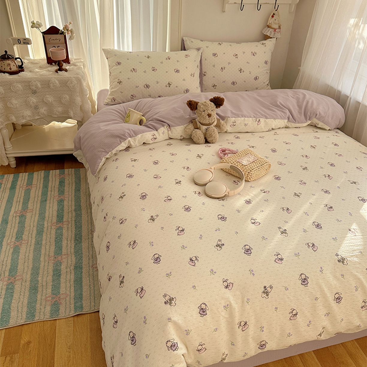 91家纺网 家纺一手货源 找家纺 （总）温眠家纺 2026新款敲可爱的奶呼呼云感双层纱简约四件套系列-超级治愈~